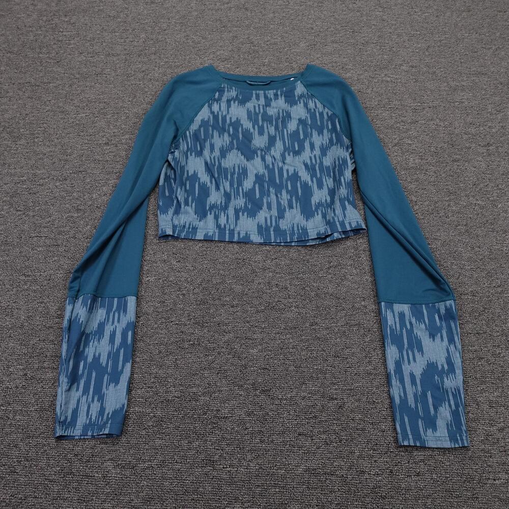 Prana Shirt Womens Medium Blue Raglan Long Sleeve Cropped Geometric Athletic Top